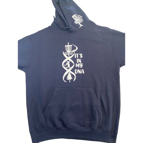 Disc Golf DNA Custom Vinyl Logo Pullover Hoodie Size L Sweatshirt Navy Blue - Picture 1 of 8